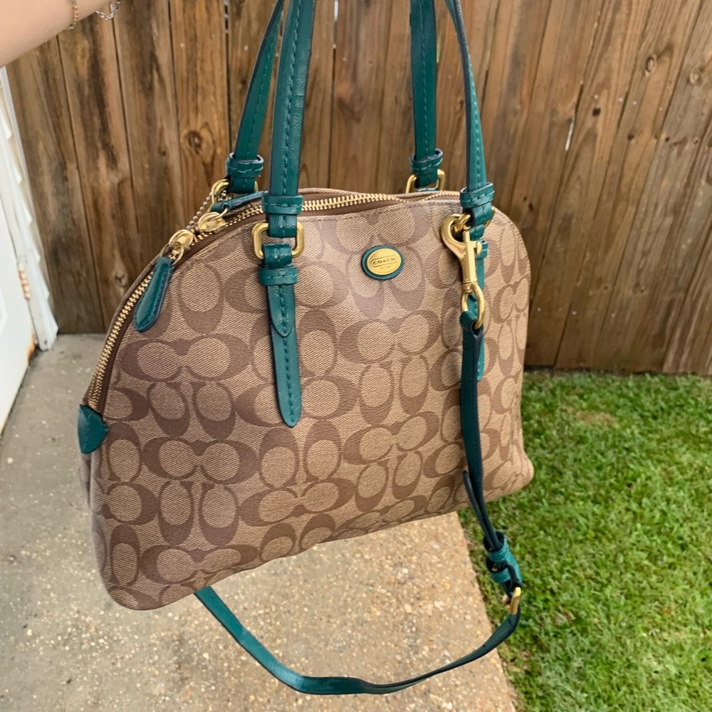 Coach monogram pattern Brown and teal Signature Handbag